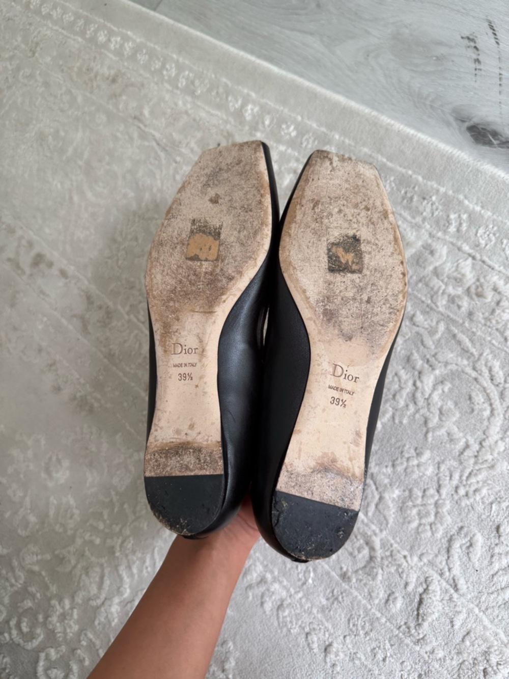 Dior Black Square-Toe Ballet Flats with Bow Trim - Picture 5 of 5